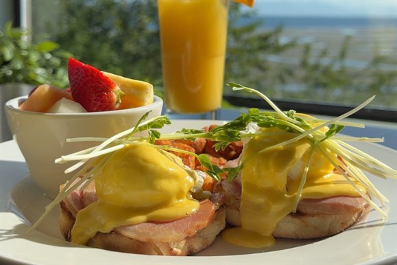 Close up of our eggs benedict with local meat and eggs Close up of our eggs benedict with local meat and eggs